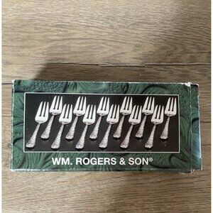 WM Rogers &Son Silver Plated Silverware Enchanted Rose Design 12 Salad Forks NOS